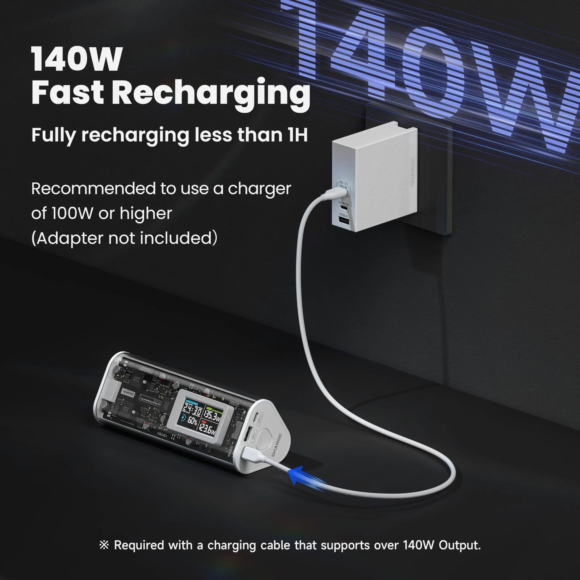 ek 170 Power Bank 170W 24,000Mah Portable Charger with Smart Display 3-Port Portable Battery for Macbook Pro Phone
