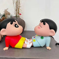 Crayon Shin-Chan Figures Phone Holder Kawaii Anime Desktop Ornaments Cartoon Watching TV Phone Support Cute Doll Decoration Gift