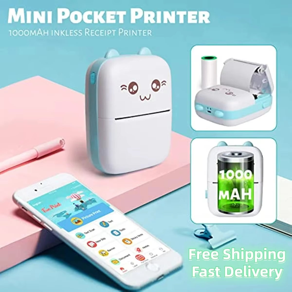 Print Your Memories on the Go: Mini Ink-Free Pocket Printer!