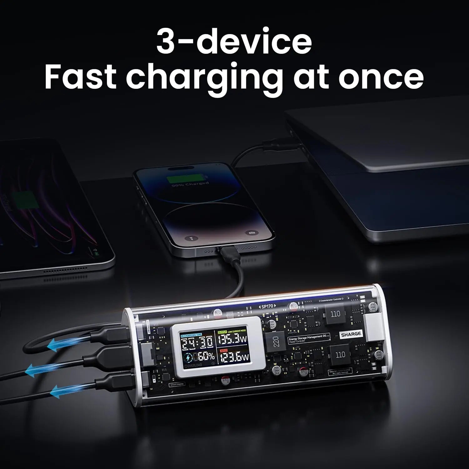 ek 170 Power Bank 170W 24,000Mah Portable Charger with Smart Display 3-Port Portable Battery for Macbook Pro Phone